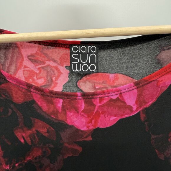 Clara Sun Woo Womens Slinky Tunic Top XL Red Roses Dark Romantic Vamp - Picture 2 of 7